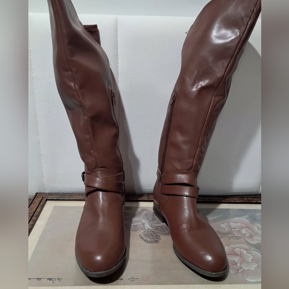 NWOT Anne Klein AKBESSA Brown Over The Knee OTK Riding Boots Size 7.5 iFlex - Picture 6 of 16